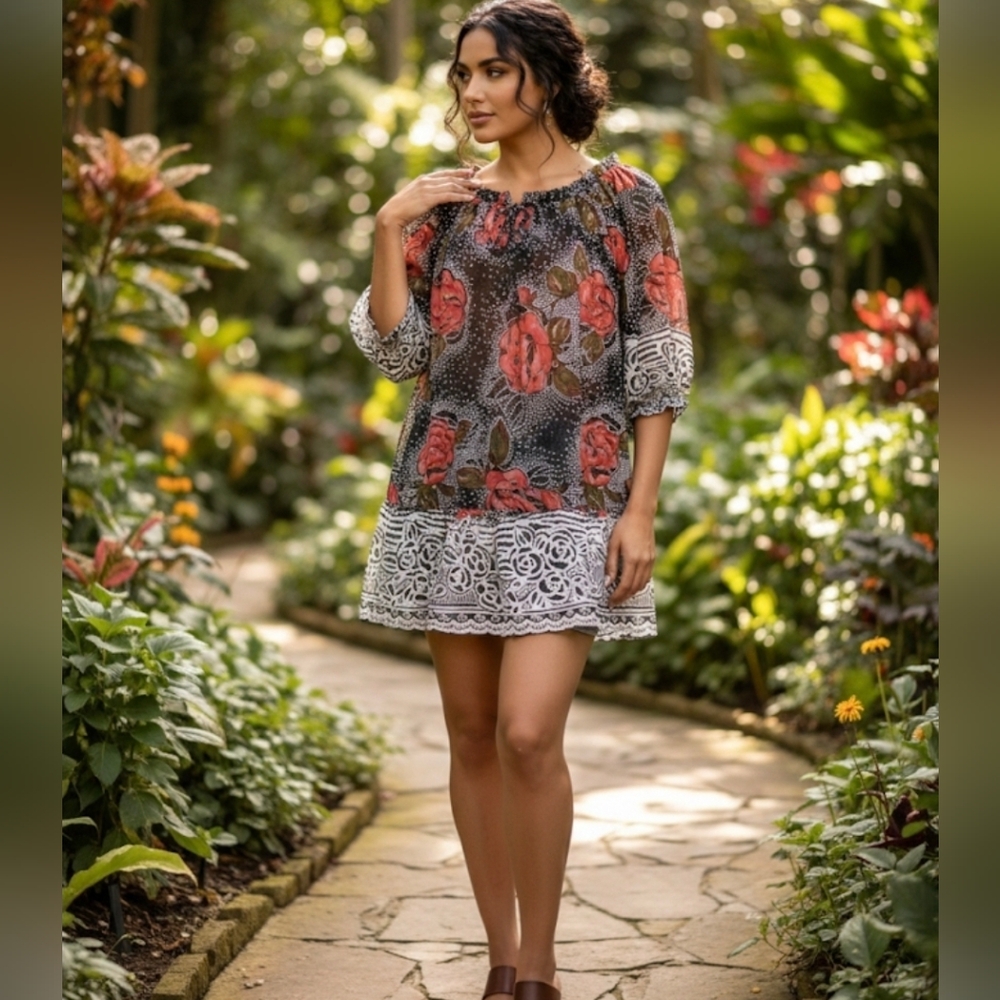 Angie VTG Sheer Floral Off-Shoulder Top S